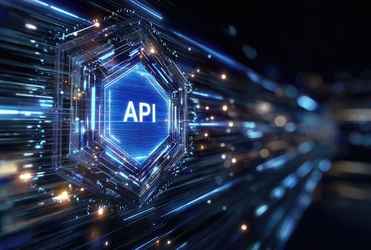 API symbol over futuristic motion graphic.